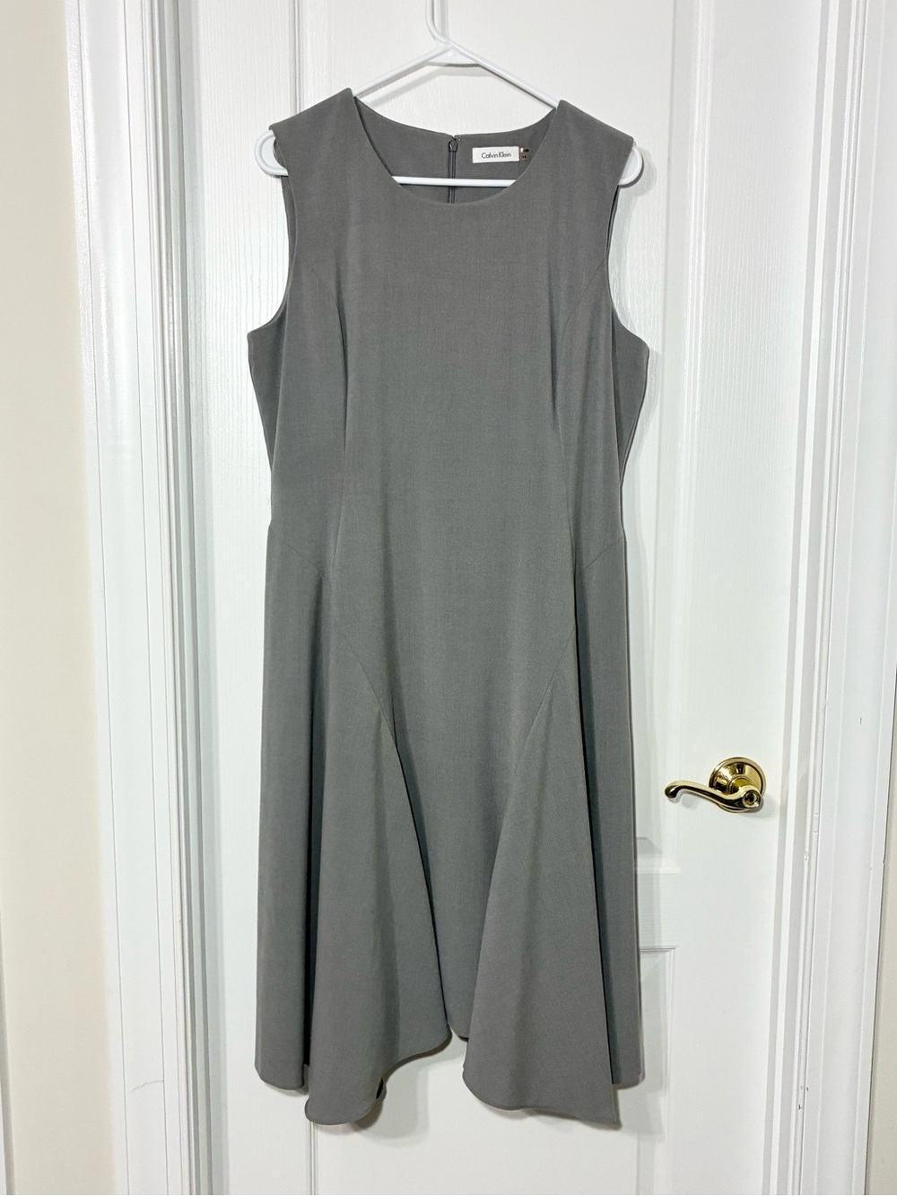 Calvin Klein Sleeveless Fit Flare Asymmetrical Hemline Dress Gray Size 14